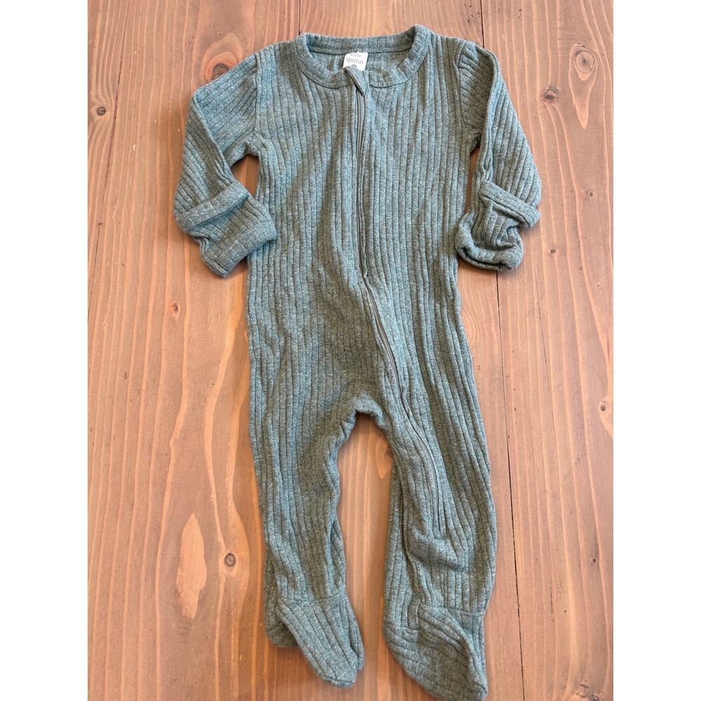 Kk23 Kate Quinn Organic Cotton Ribbed Footed Sleeper Sage‎ Green 6-9M Zip Romper